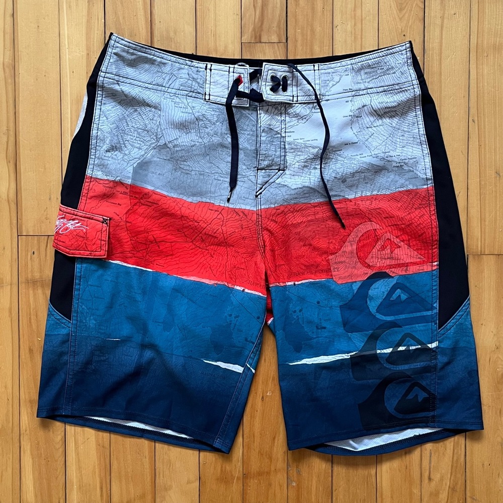 Quiksilver Kelly Slater Cypher Series Board Shorts Size 34 Print Red Blue Black